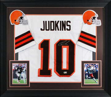 Quinshon Judkins Authentic Signed White Pro Style Framed Jersey BAS Witnessed