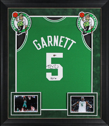 Celtics Kevin Garnett "HOF 20" Signed Green M&N HWC Swingman Framed Jersey BAS W