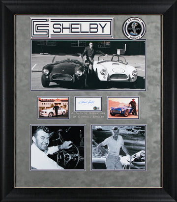Carroll Shelby Authentic Signed 2x4 Cut Signature Framed Display BAS #AE13560