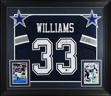 Javonte Williams Authentic Signed Navy Pro Style Framed Jersey BAS Witnessed