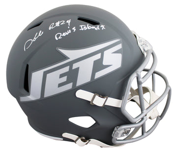 Jets Darrelle Revis "Revis Island" Signed Slate Full Size Speed Rep Helmet BAS W