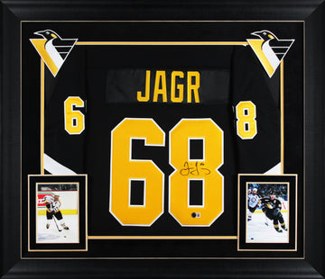 Penguins Jaromir Jagr Signed Black Fanatics Breakaway Framed Jersey BAS Witness