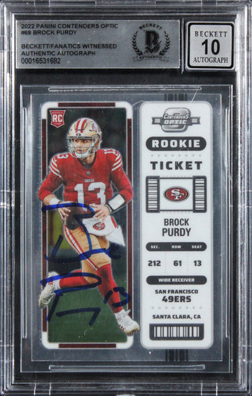 49ers Brock Purdy Signed 2022 Panini Contenders #68 RC Card Auto 10! BAS Slabbed