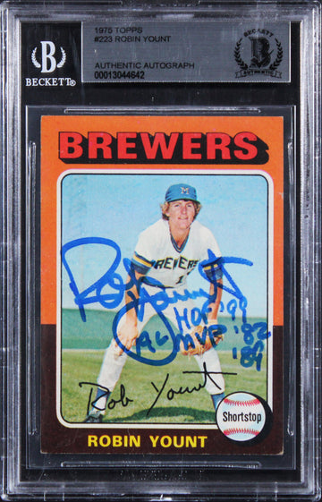 Brewers Robin Yount "2x Insc" Authentic Signed 1975 Topps #223 Card BAS Slabbed