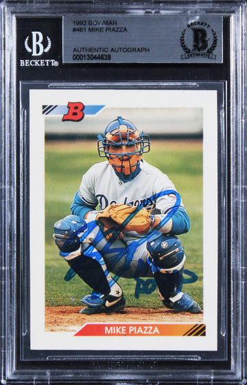 Dodgers Mike Piazza "NL ROY 93" Signed 1992 Bowman #461 Rookie Card BAS Slabbed
