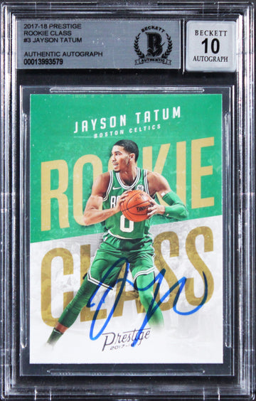 Celtics Jayson Tatum Signed 2017 Prestige #3 Rookie Card Auto 10! BAS Slabbed