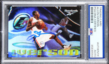 76ers Allen Iverson Signed 1996 Skybox Silver #100 Rookie Card PSA/DNA Slabbed