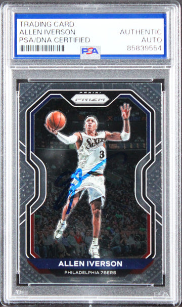 76ers Allen Iverson Signed 2020 Panini Prizm Silver #19 Card PSA/DNA Slabbed