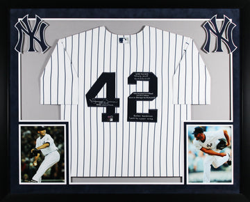 Yankees Mariano Rivera "10x Stat" Signed White Pinstripe Framed Jersey Steiner