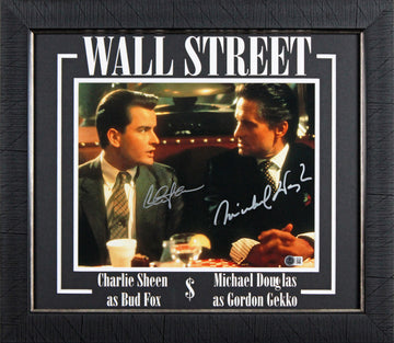 Michael Douglas & Charlie Sheen Wall Street Signed 11x14 Framed Photo BAS Wit