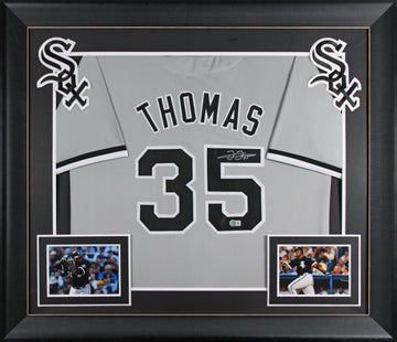 Frank Thomas Authentic Signed Grey Pro Style Framed Jersey BAS Witnessed