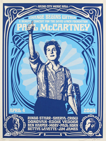 Shepard Fairey Signed Paul McCartney 19x24 Concert Poster Blue LE #148/600 JSA