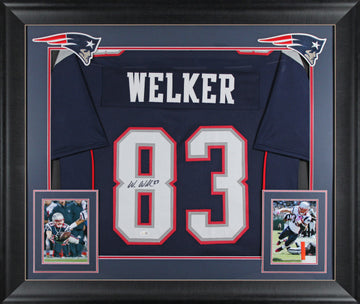 Wes Welker Authentic Signed Navy Pro Style Framed Jersey Autographed JSA Witness