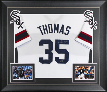 Frank Thomas Signed White Throwback Pro Style Framed Jersey BAS Witnessed