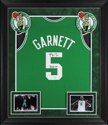 Celtics Kevin Garnett "HOF 20" Signed Green M&N HWC Swingman Framed Jersey JSA W