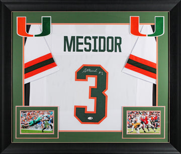Miami Akheem Mesidor Authentic Signed White Pro Style Framed Jersey JSA Witness