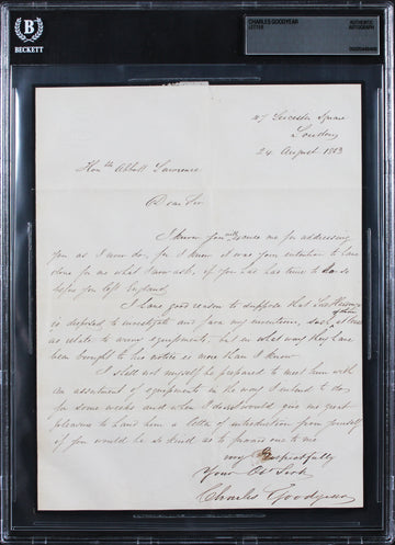 Charles Goodyear Authentic Signed 7.5x9.75 1863 Handwritten Letter BAS Slabbed