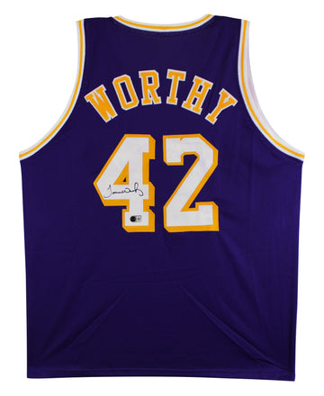 James Worthy Authentic Signed Purple Pro Style Jersey Autographed BAS Witnessed