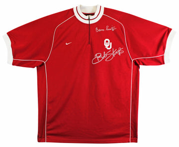 OU Bob Stoops & Barry Switzer Signed Maroon Nike 1/4 Zip Pullover Jacket BAS Wit