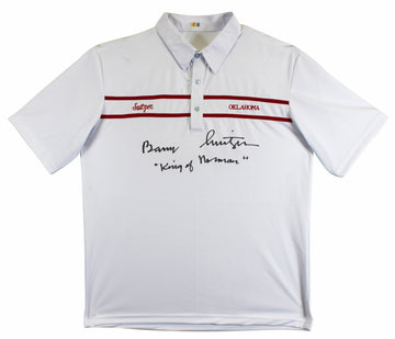 Oklahoma Barry Switzer "King of Norman" Signed White Polo Shirt BAS Witnessed