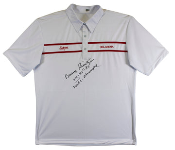 Oklahoma Barry Switzer "74-75-88 Natl Champs" Signed White Polo Shirt BAS Wit