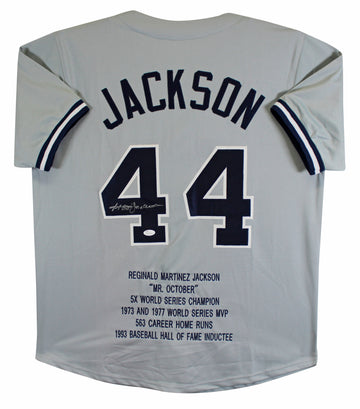 Yankees Reggie Jackson Authentic Signed Grey Pro Style Stat Jersey JSA Witness