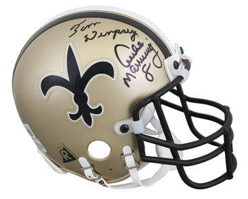 Saints Archie Manning & Tom Dempsey Signed VSR4 Mini Helmet BAS #AD41755