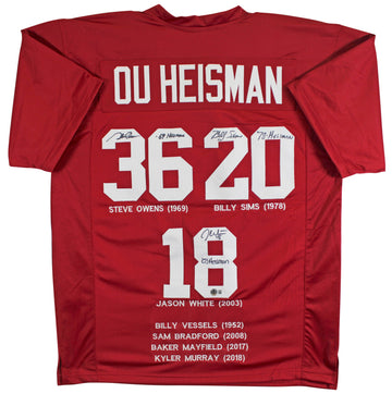 OU Heisman (3) Sims, White & Owens Signed Signed Maroon Pro Style Jersey BAS Wit