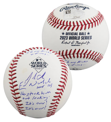 Rangers Eric Nadel & Josh Sborz Signed 2023 WS Logo OML Baseball BAS Fanatics