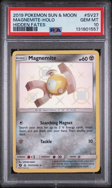 2019 POKEMON SUN & MOON HIDDEN FATES MAGNEITE #SV27 PSA 10